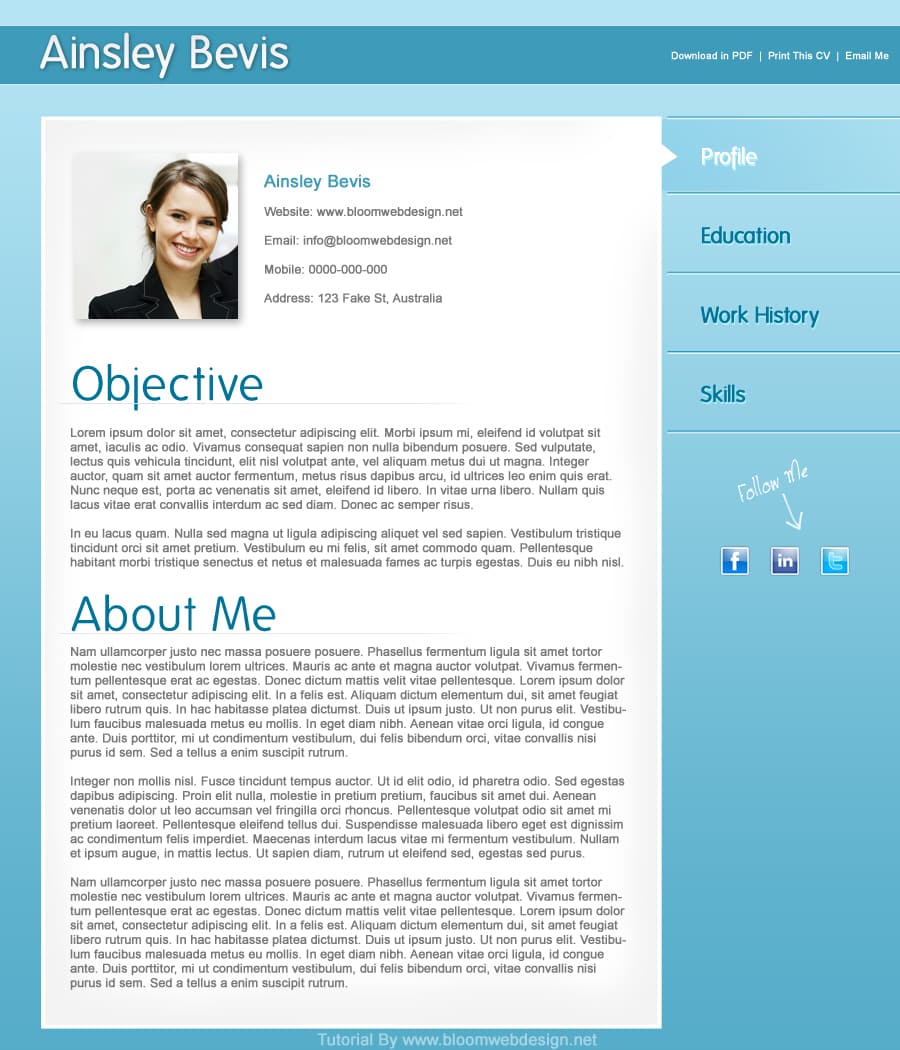 design a professional resume  cv template in photoshop
