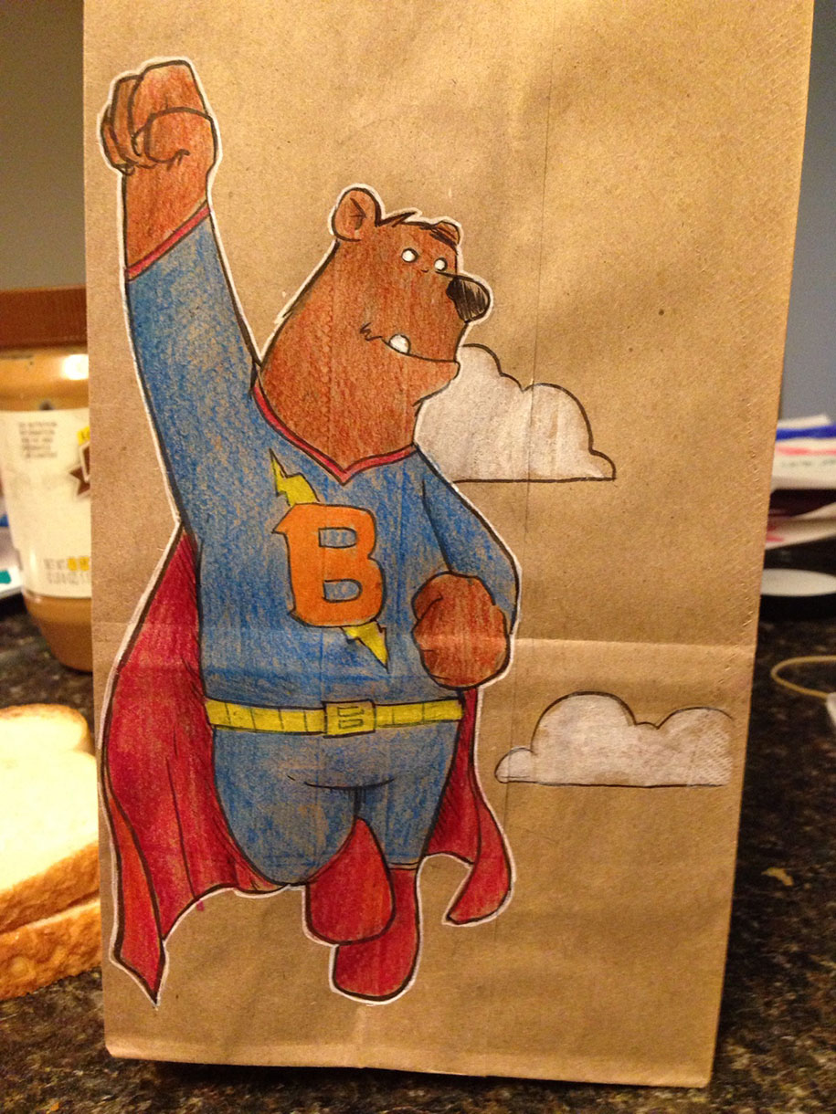 Dad Draws Lunch Bag Cartoon Character Illustrations