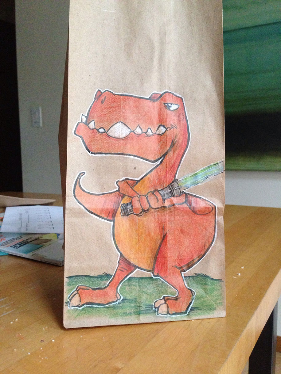 Dad Draws Lunch Bag Cartoon Character Illustrations