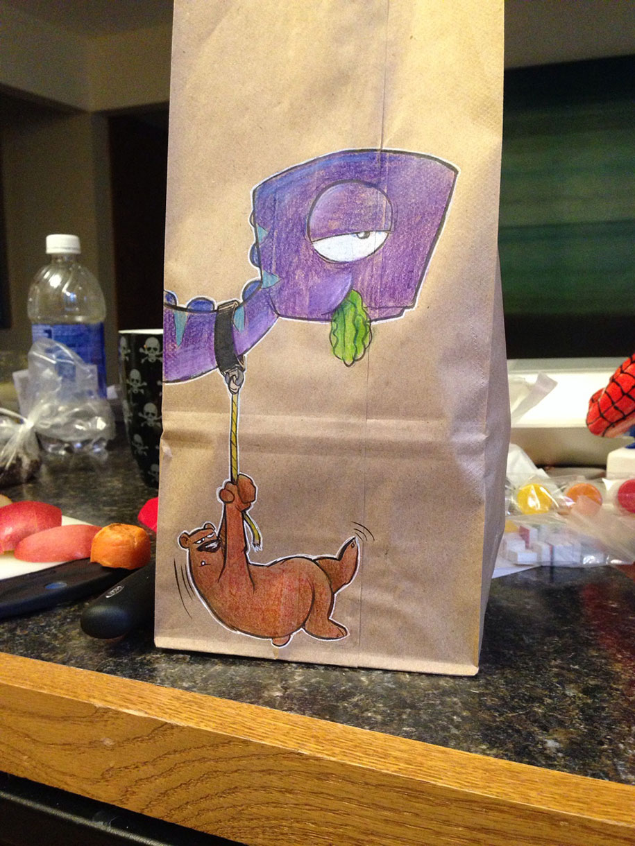 Dad Draws Cool Lunch Bag Cartoon Character Illustrations  