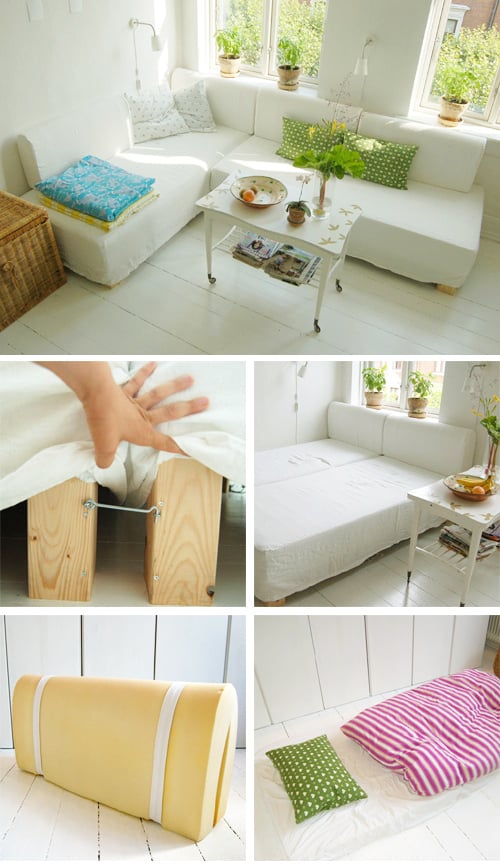 Make a couch that swivels into a bed.