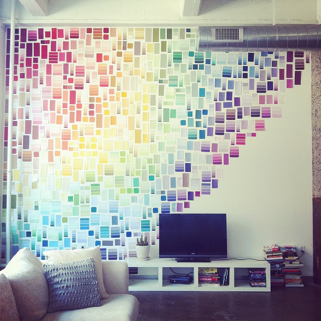 Use paint chips to cover an entire wall.