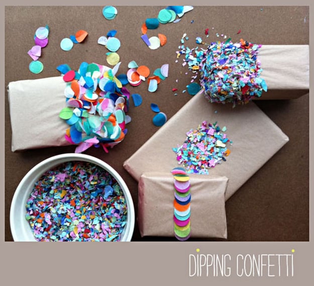 Dip a box or gift bag in confetti: