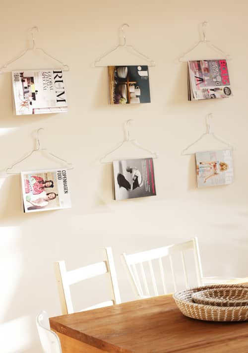 Display magazines on hangers.