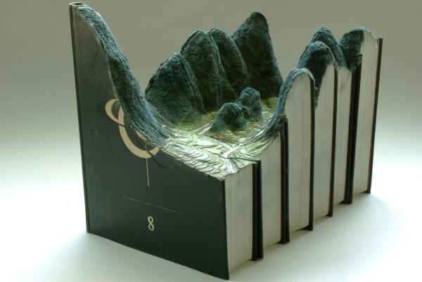Carved Book Landscapes by Guy Laramee sculpture recycling paper books 