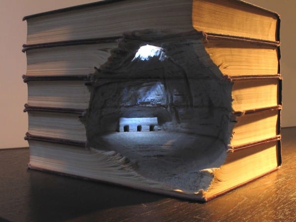 Carved Book Landscapes by Guy Laramee sculpture recycling paper books 