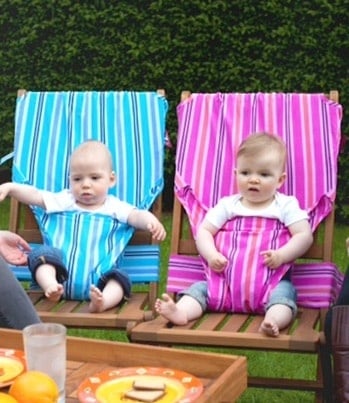 This portable fabric high chair is awesome for traveling.