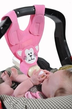 This bottle sling attaches to the car seat and offers an extra hand during bottle feedings.