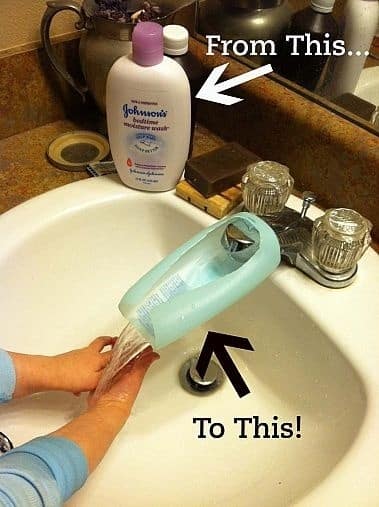 Turn an old lotion bottle into a faucet extender so the little ones can reach.