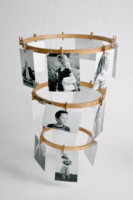 Turn embroidery hoops into a unique photo chandelier.