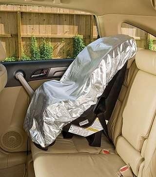 A car-seat sun shade keeps the seat at a comfortable 69 degrees.