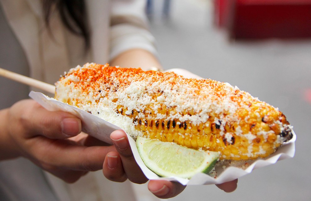 Grilled Mexican corn â€” with mayo, cotija cheese, chili powder, and lime â€” from Cafe Habana.