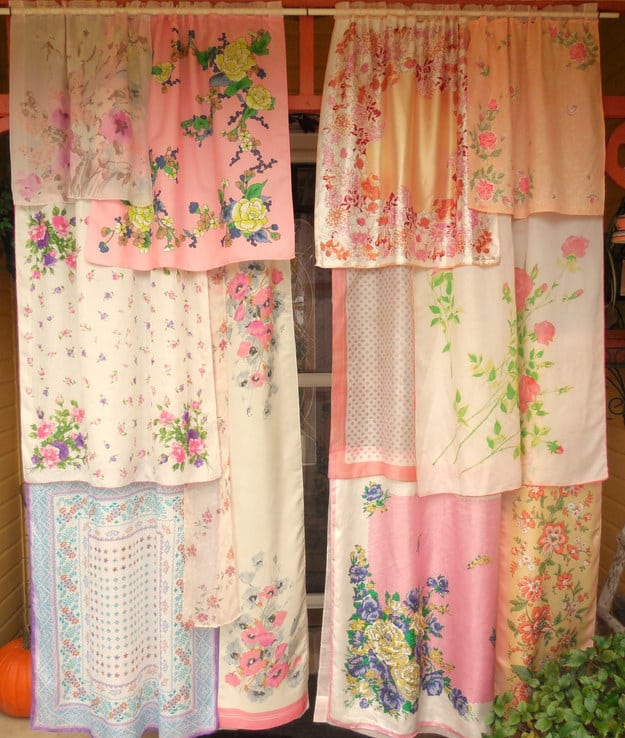 Turn a tea towel or handkerchief collection into curtains.