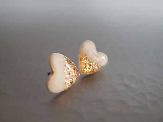 Ivory Gold Heart Studs