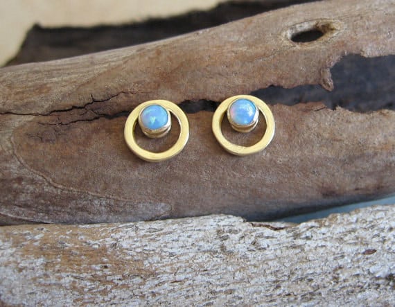Gold Stud Earrings With Opal