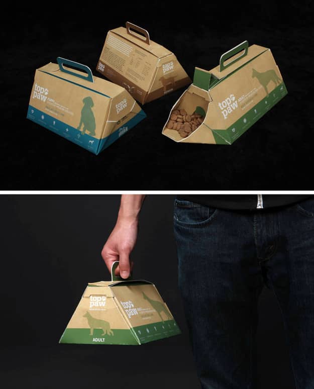 Portable, on-the-go dog food packaging with a built-in bowl.