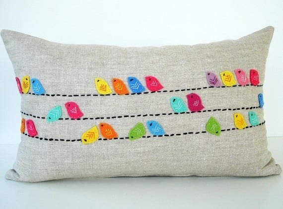 14. Color Birds Linen Pillow, $55.50