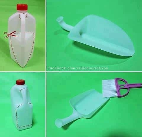 Turn a milk jug into a dust pan for easy sweeping.
