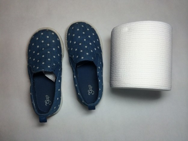 Stuff toilet paper into the toe of your kidâ€™s shoes.