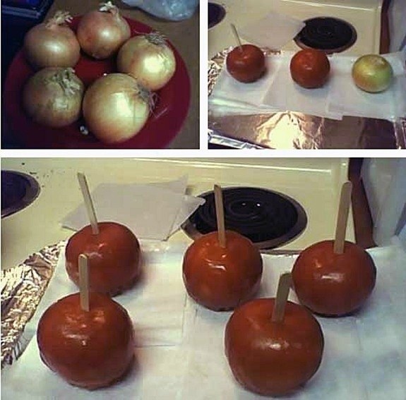Make candied apples with onions.