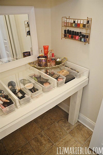 Make this DIY glass top vanity to actually see all the cosmetics you own.