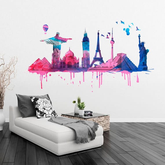 This Watercolor Monuments Wall Sticker