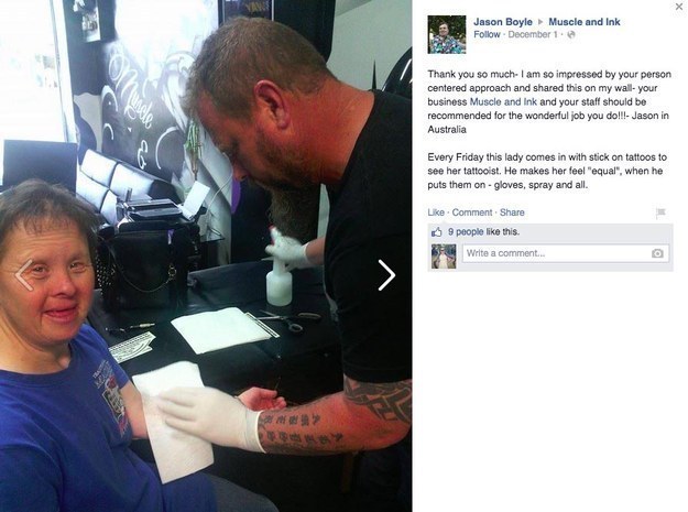 The tattoo artist who gave this woman with Down Syndrome a fake tattoo every Friday.