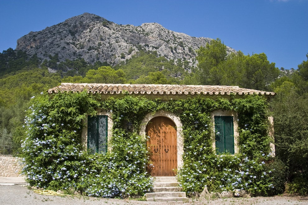 This beautiful vine-covered cottage in Mallorca, Spain.