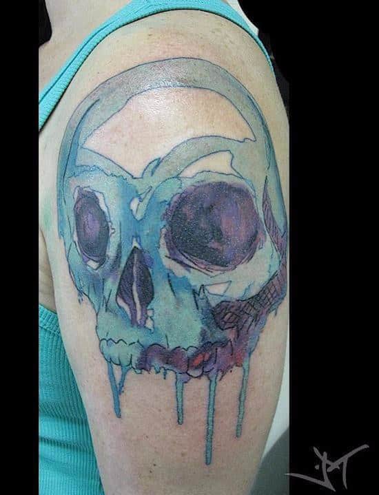 This skull is literally dripping with color.