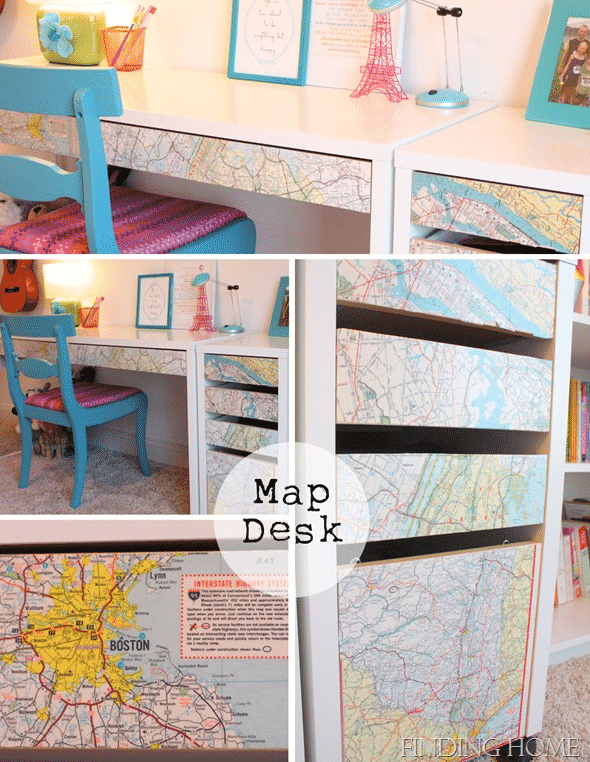 All you need are some maps and some Mod Podge to recreate this decoupaged Micke desk.