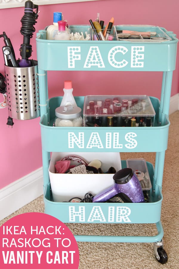 Organize your make-up supply using a RÃ¥skog cart with added labels.