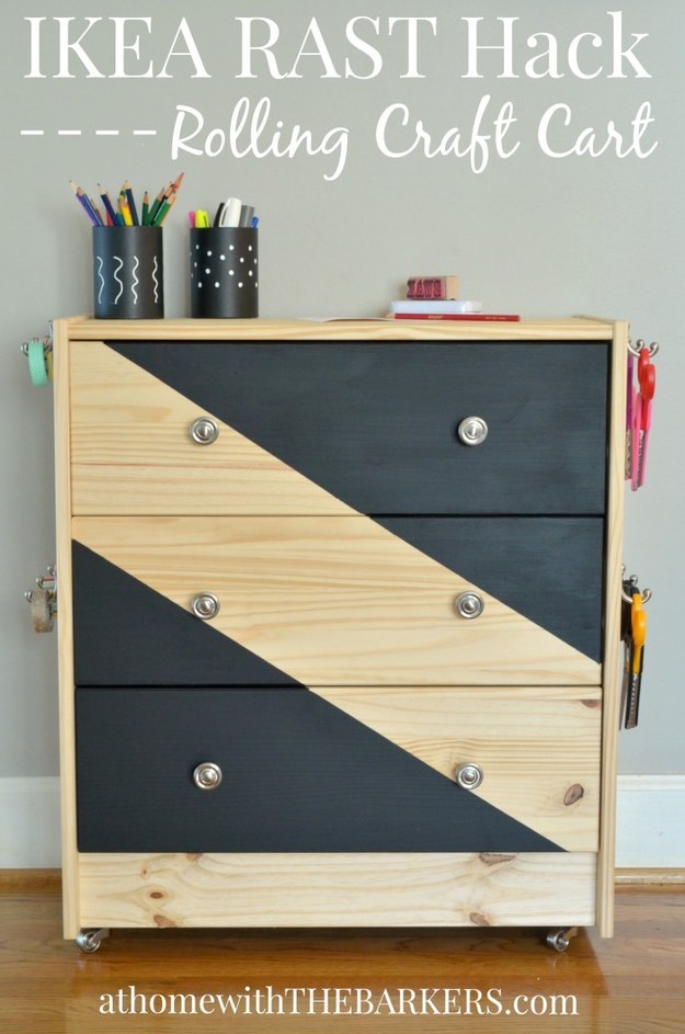 Turn a Rast chest into a craft station on wheels.
