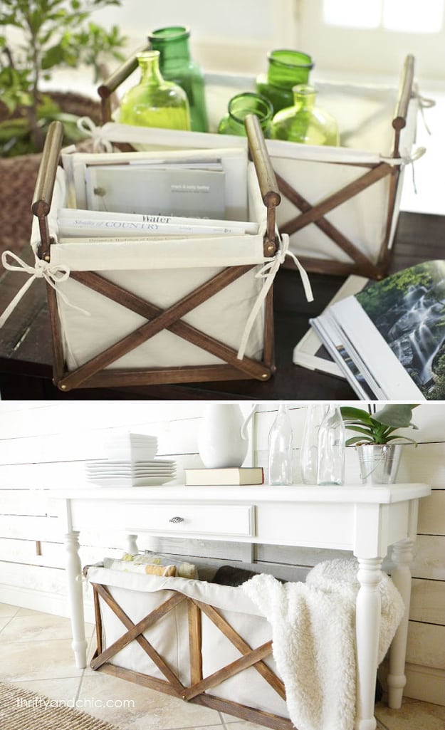 Thrifty and Chic made a much larger version of these Pottery Barn crates to act as a laundry hamper.