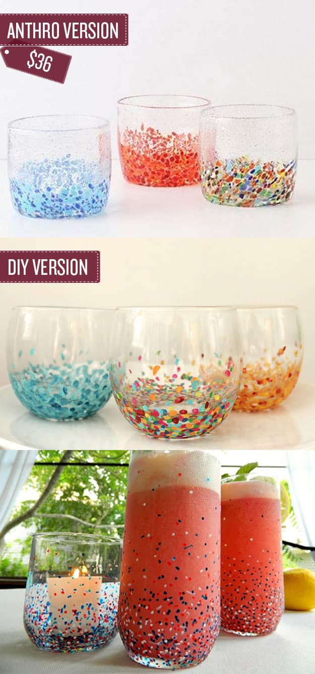Transform old glasses into confetti patterned tumblers.