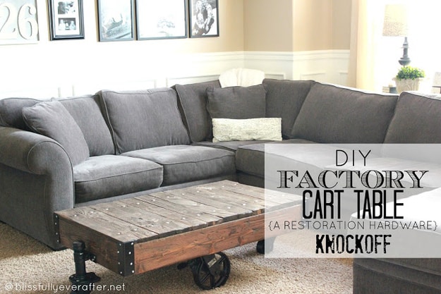 Re-create this Restoration Hardware coffee table with wooden pallets.