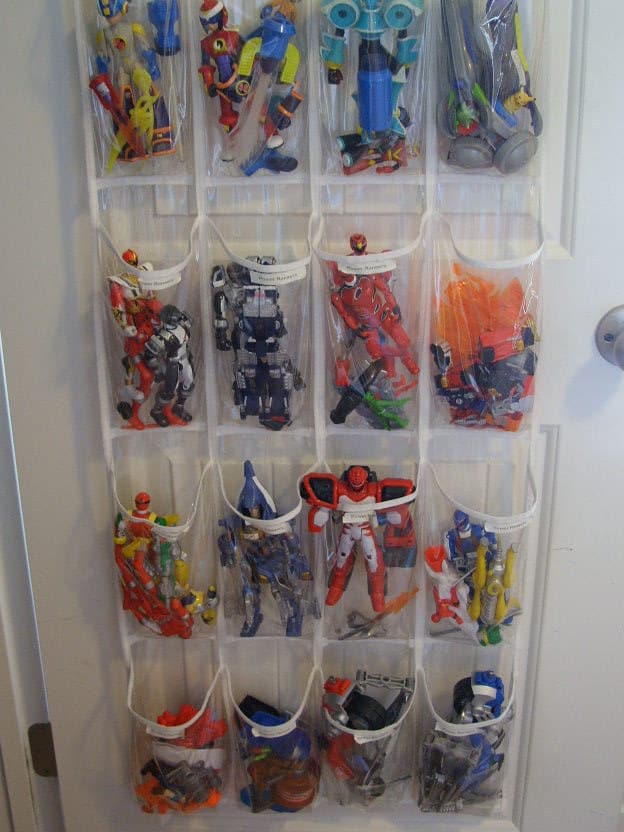 Use a shoe organizer to store superhero figures.
