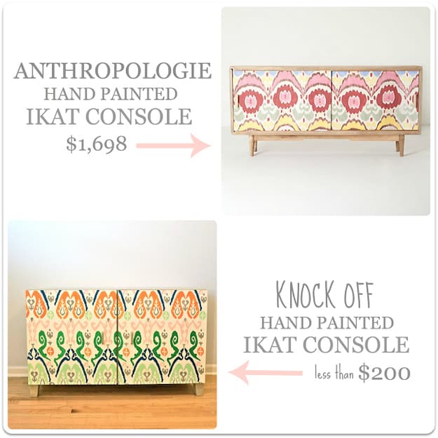 This Anthro-inspired ikat console can be easily DIYed with a piece from IKEA.
