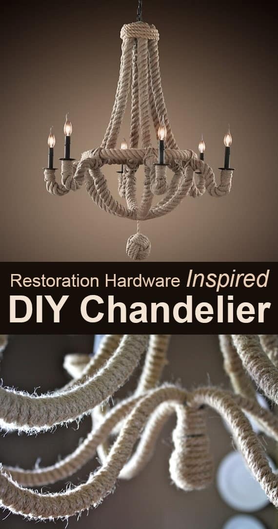 Wrap an existing chandelier in rope to replicate this Restoration Hardware lamp.