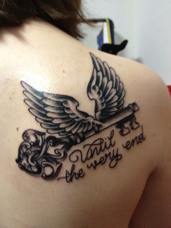 HP flying key tattoo - 35 Breathtaking Wings Tattoo Designs | Art and Design 