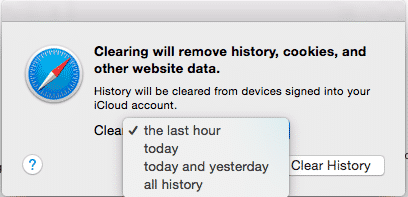 Clear history for a specified time period by going to Safari in the menu bar &gt; Clear History and Website Data &gt; selecting the time period.