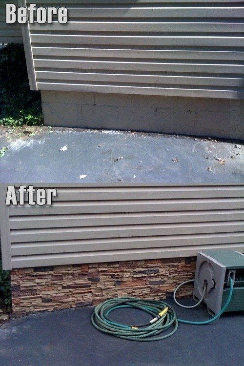 Cover an exposed foundation with ready-made panels.