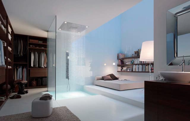 If you don't mind your bedroom getting a little messy, this convenient shower is for you.