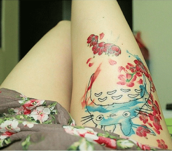 This watercolored Totoro that's dotted with blossoms.