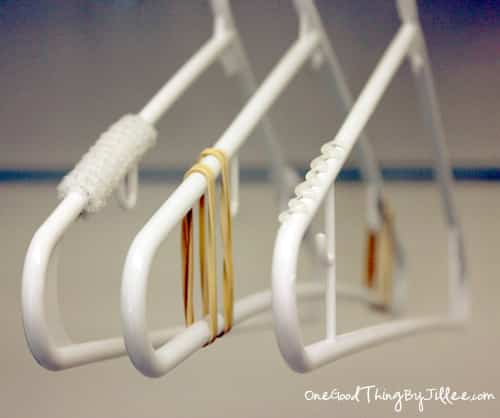 Use rubber bands or pipe cleaners to keep your favorite clothes from falling off their hangers.