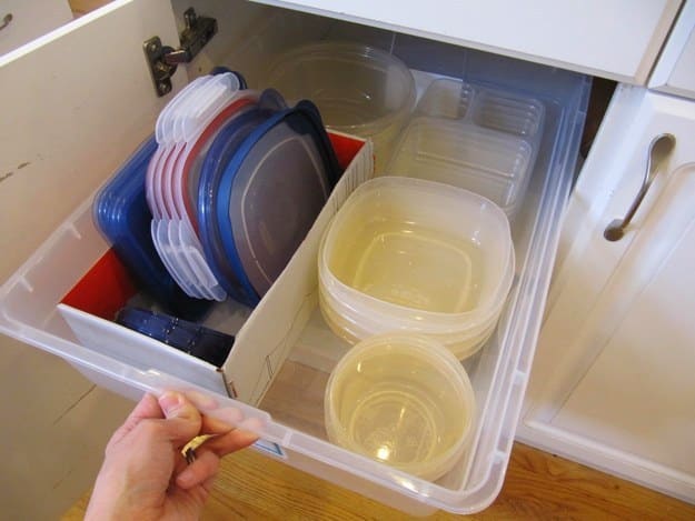 Take 10 minutes to sort and stack your plastic leftover containers.