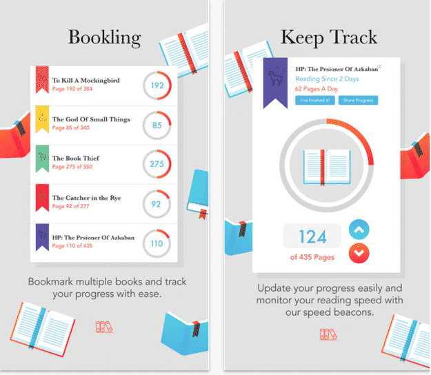 Bookling ($1, iOS) can motivate you to read more with little reminders and progress trackers.