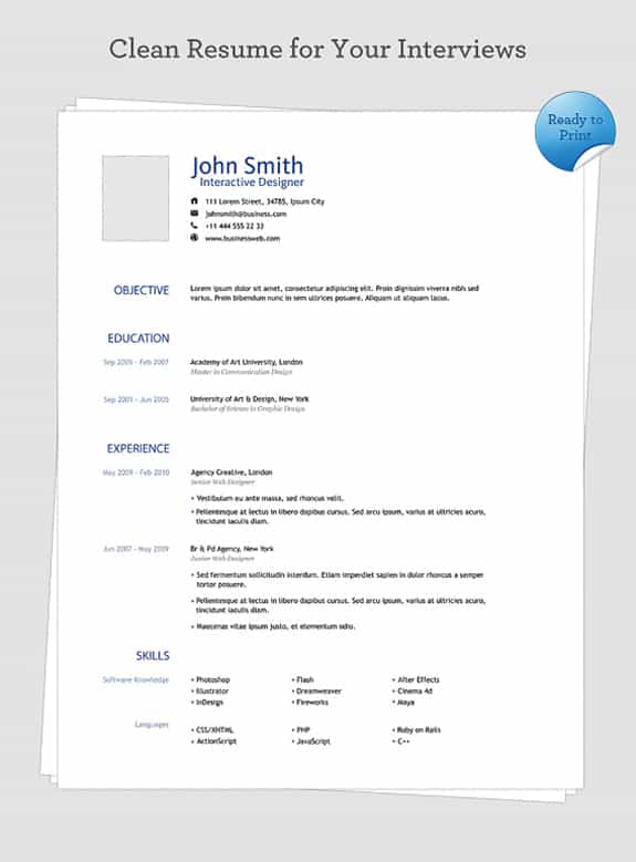 Clean Resume Free PSD Template