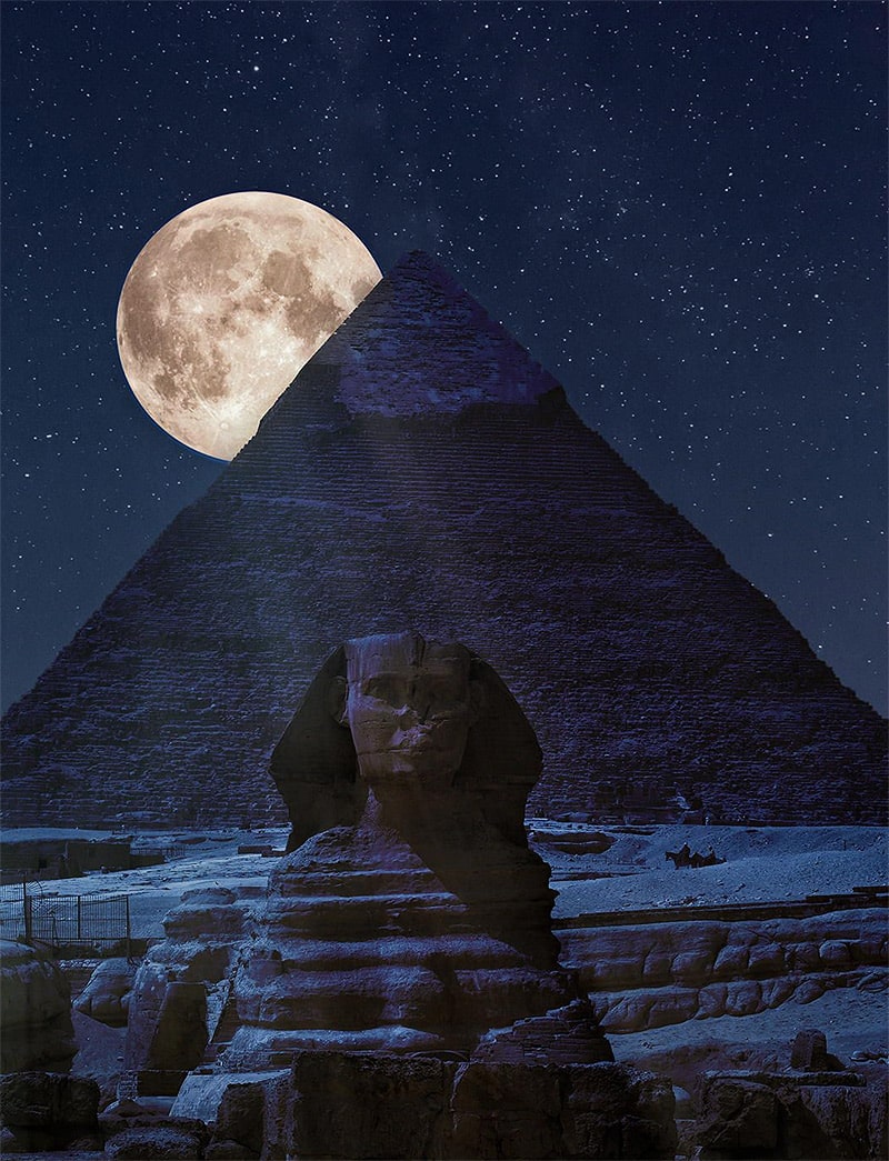 Supermoon over pyramids Egypt