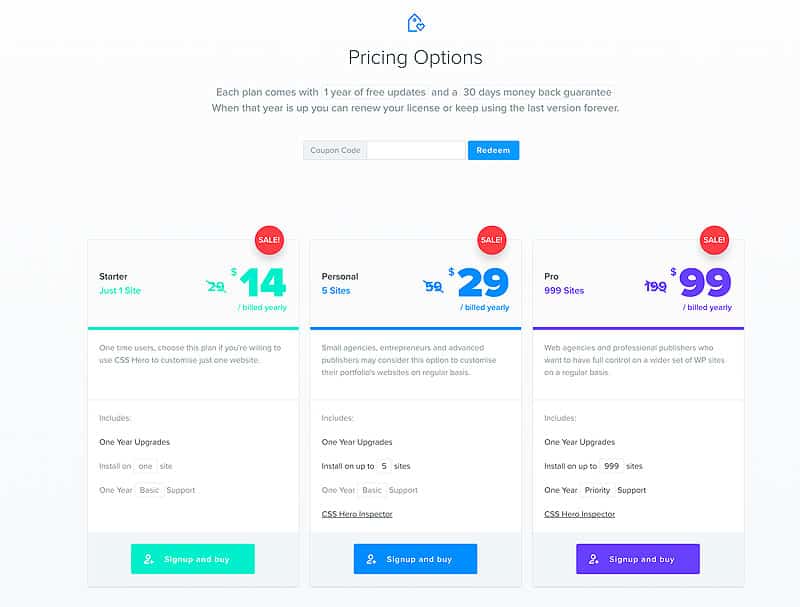 CSS Hero Pricing and Cost