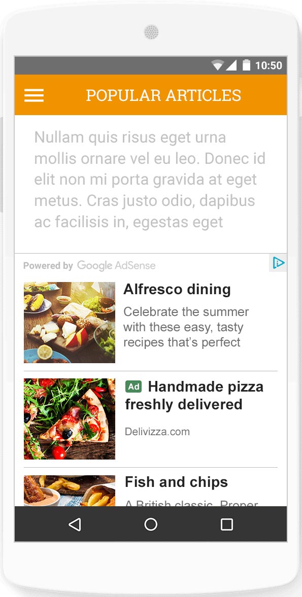 An example of Adsense Native Ads on a mobile device.